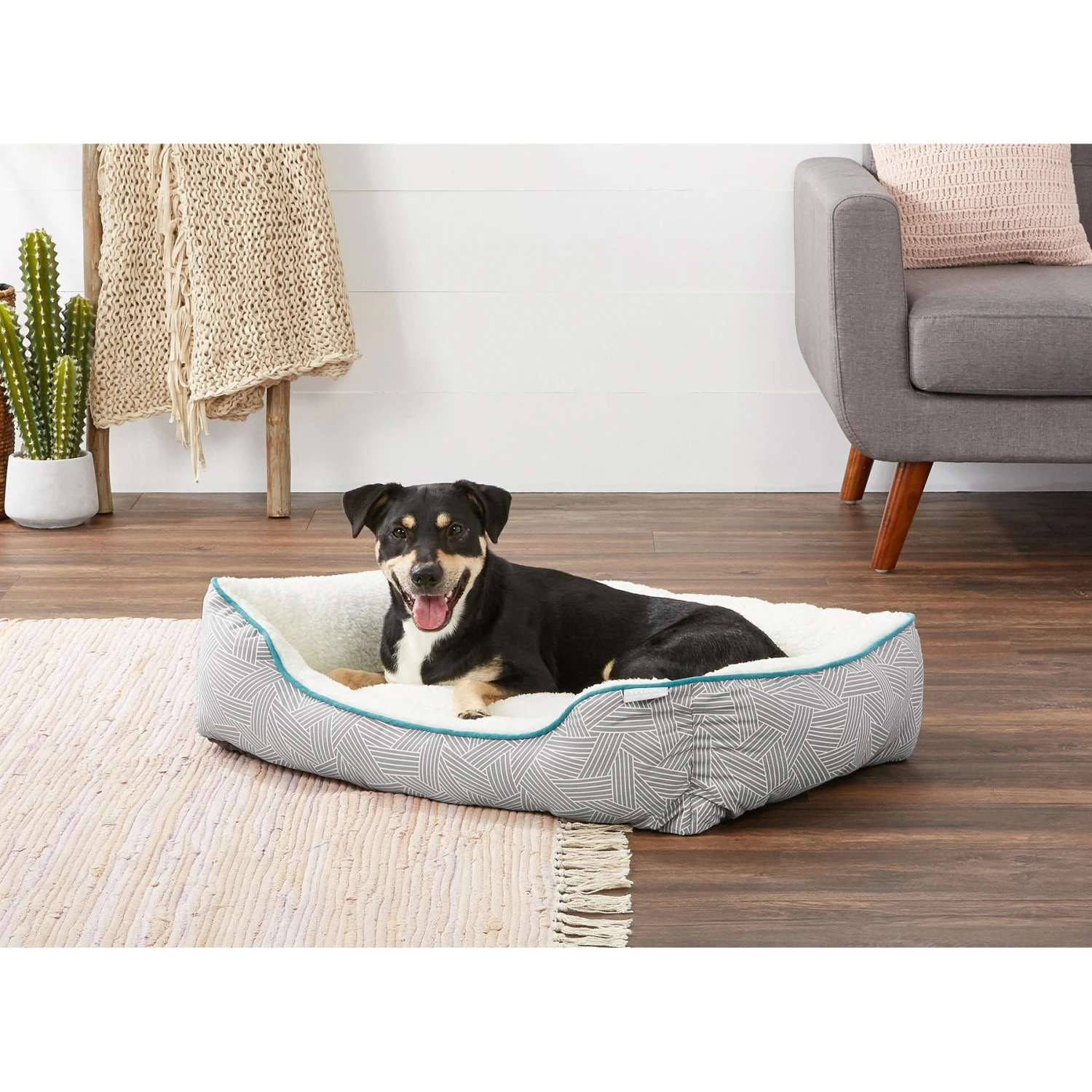 Frisco Sherpa Rectangular Bolster Cat & Dog Bed 3 Frisco Sherpa Rectangular Bolster Cat & Dog Bed