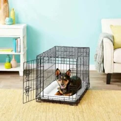 Frisco Fold & Carry Single Door Collapsible Wire Dog Crate & Frisco Quilted Dog Crate Mat -Frisco 255493 PT2. AC SS1800 V1603545085