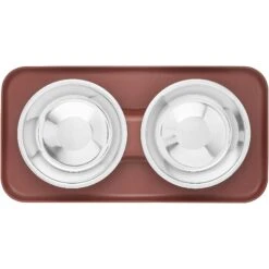 Frisco Silicone Stainless Steel Double Diner Dog & Cat Bowl, Brown -Frisco 277551 PT4. AC SS1800 V1627935079
