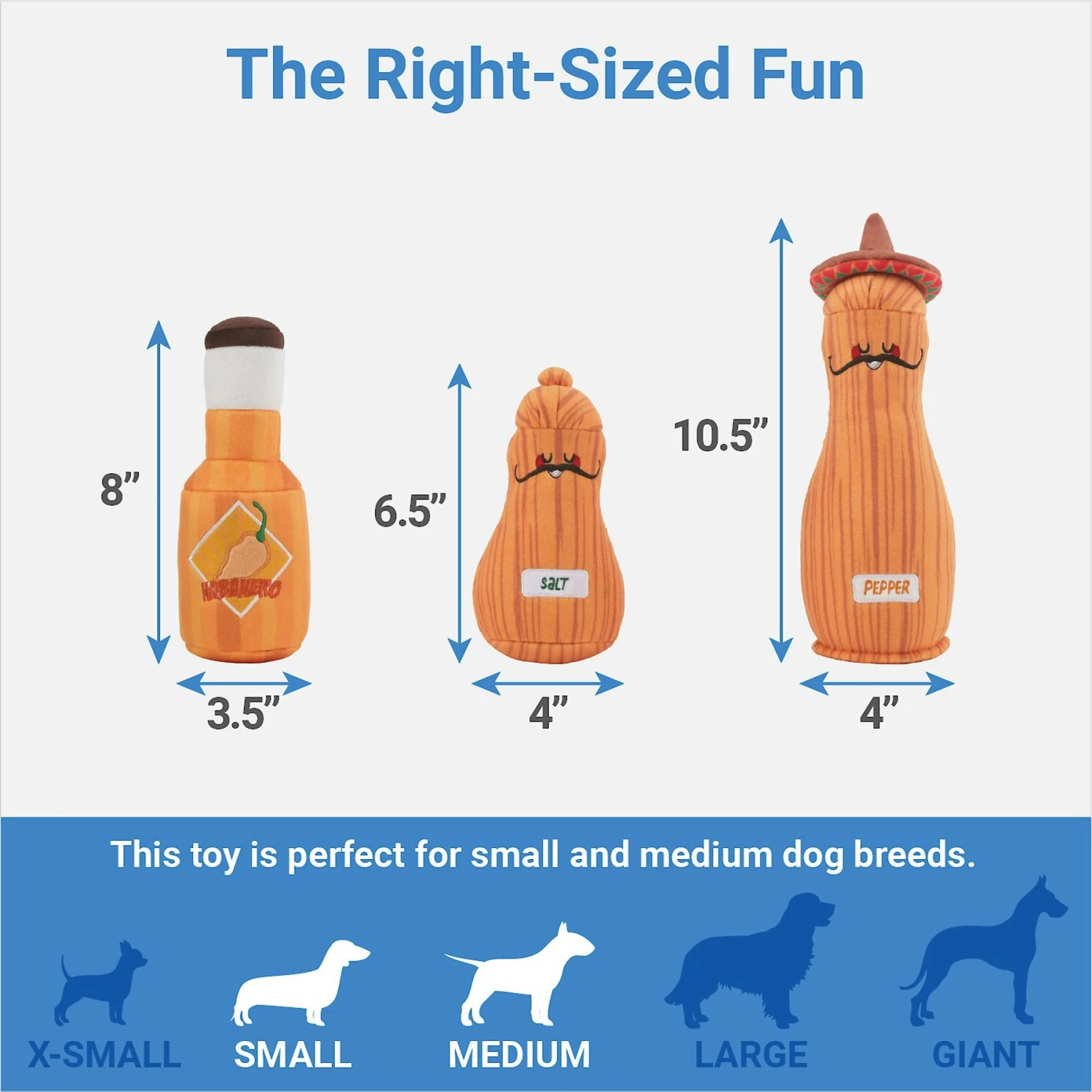 Frisco Brunch Salt, Pepper, Hot Sauce Plush Squeaky Dog Toy 4 Frisco Brunch Salt, Pepper, Hot Sauce Plush Squeaky Dog Toy - Image 2