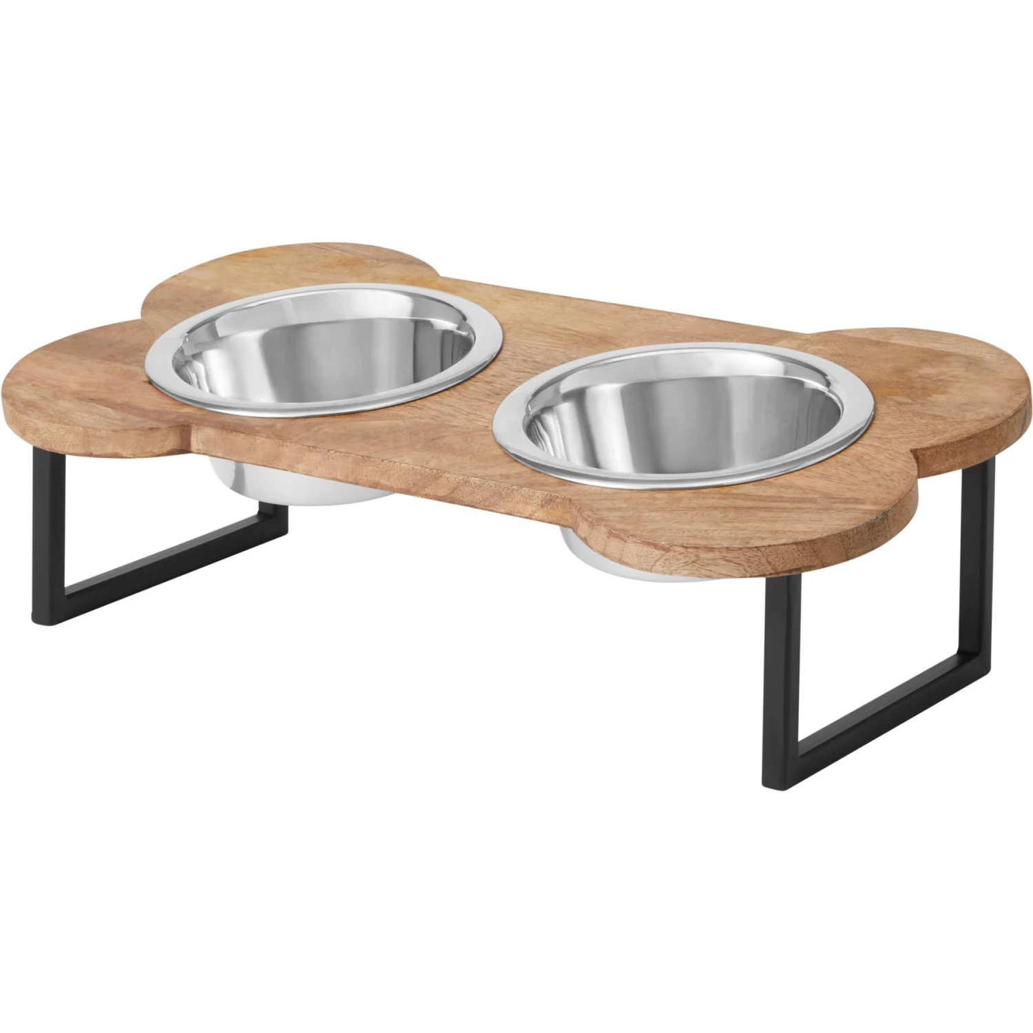 Frisco Premium Wood Elevated Bone Shape Stainless Steel Double Diner Dog & Cat Bowl, 3 Cup 3 Frisco Premium Wood Elevated Bone Shape Stainless Steel Double Diner Dog & Cat Bowl, 3 Cup