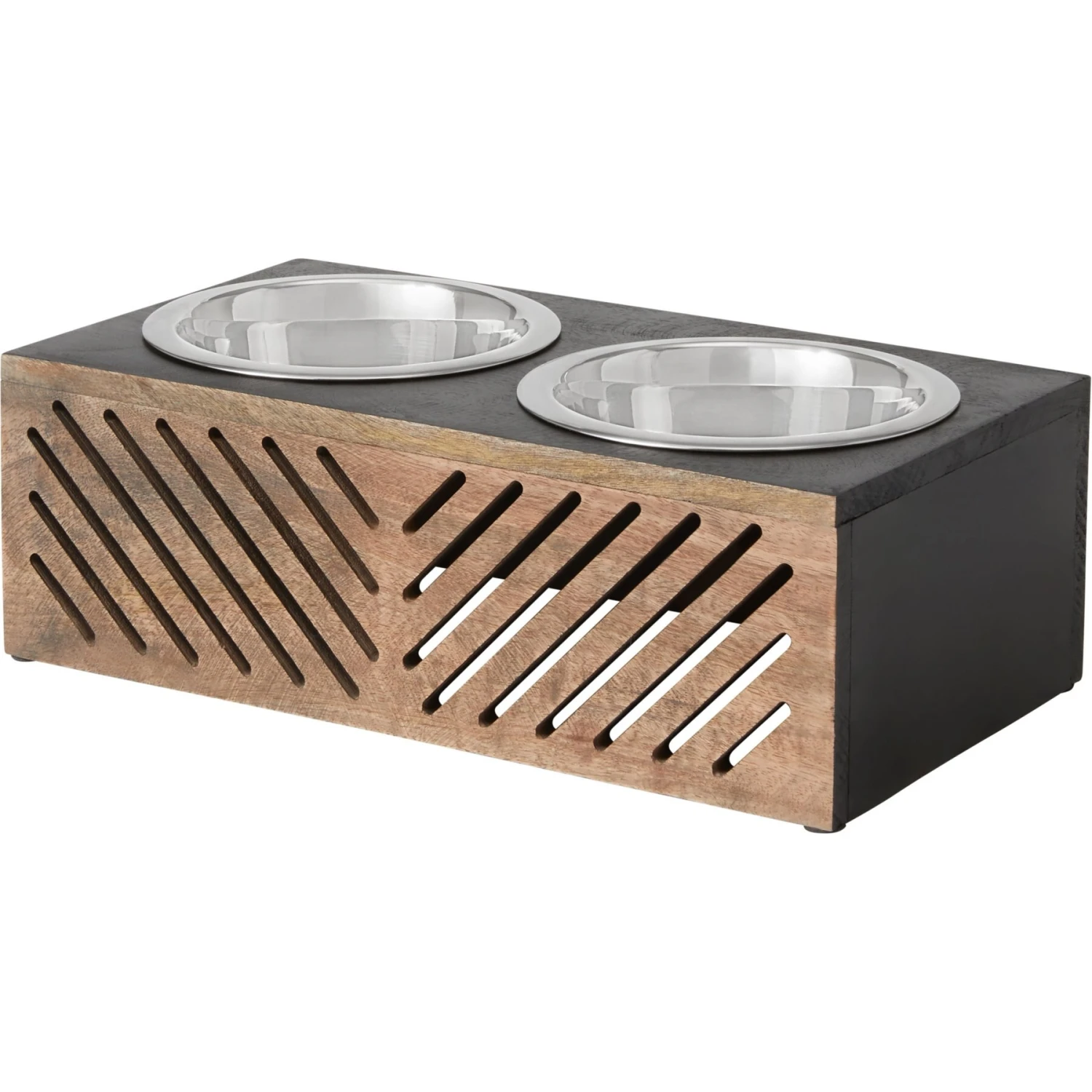 Frisco Premium Wood Elevated Stainless Steel Double Diner Dog & Cat Bowl, Black, 3 Cup 3 Frisco Premium Wood Elevated Stainless Steel Double Diner Dog & Cat Bowl, Black, 3 Cup