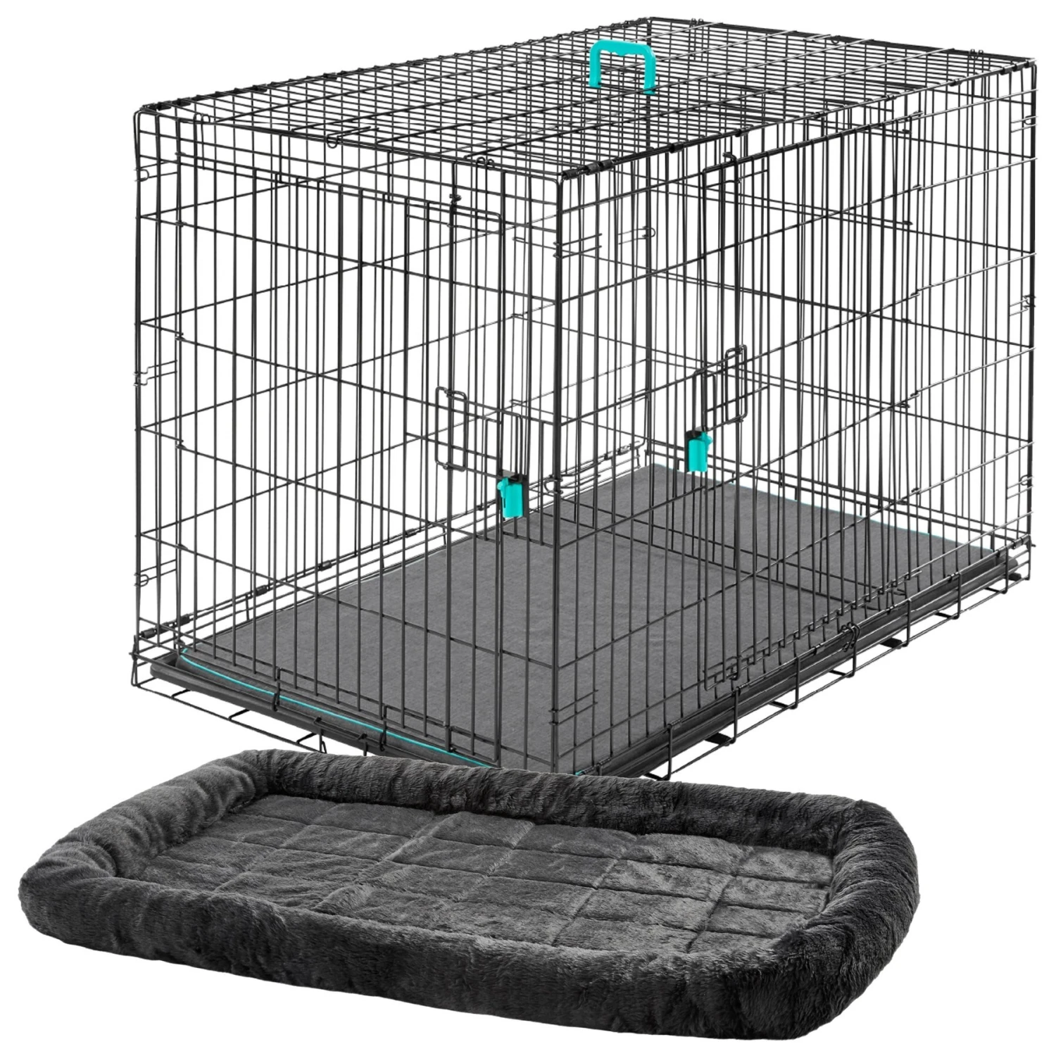 Frisco Heavy Duty Enhanced Lock Double Door Fold & Carry Wire Dog Crate & Mat Kit & MidWest Quiet Time Fleece Dog Crate Mat 3 Frisco Heavy Duty Enhanced Lock Double Door Fold & Carry Wire Dog Crate & Mat Kit & MidWest Quiet Time Fleece Dog Crate Mat