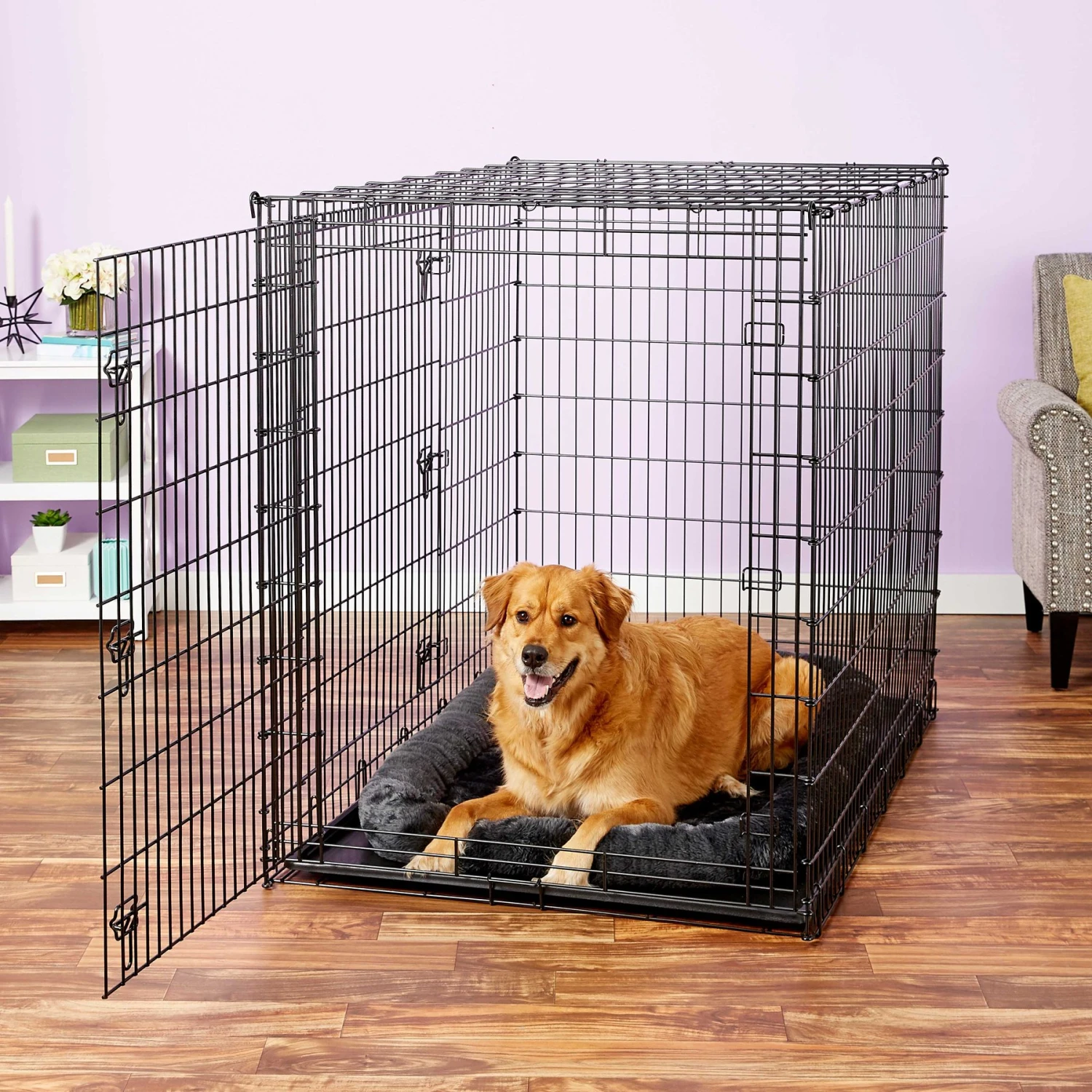 Frisco Heavy Duty Enhanced Lock Double Door Fold & Carry Wire Dog Crate & Mat Kit & MidWest Quiet Time Fleece Dog Crate Mat 11 Frisco Heavy Duty Enhanced Lock Double Door Fold & Carry Wire Dog Crate & Mat Kit & MidWest Quiet Time Fleece Dog Crate Mat - Image 9